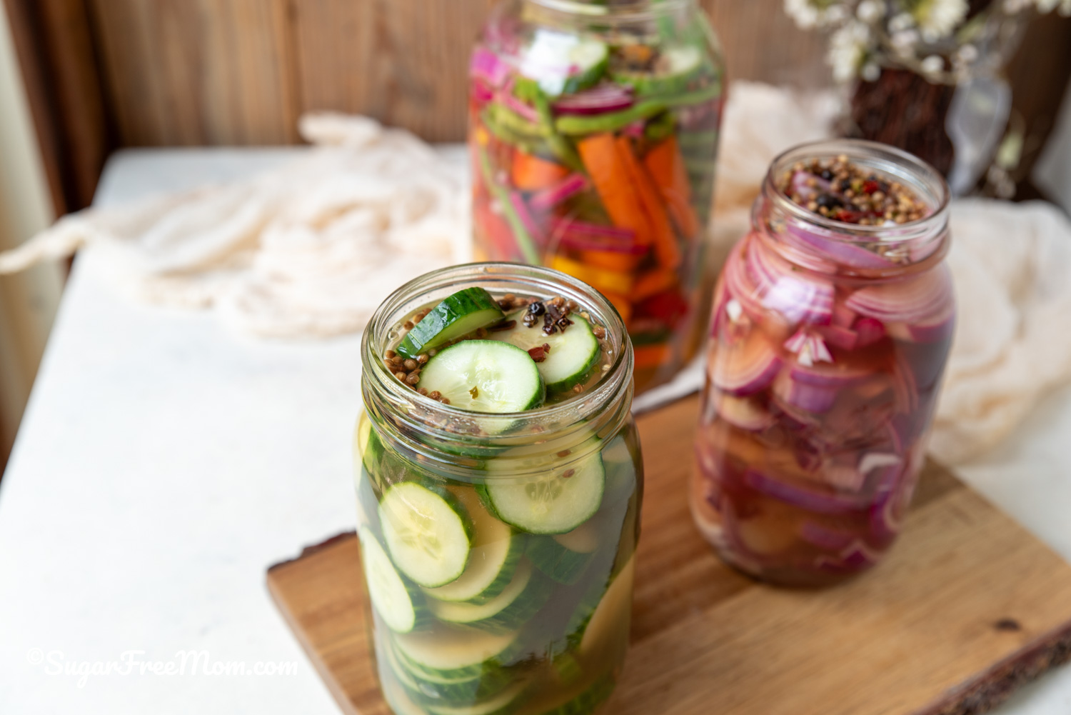 Close up of sugar free quick pickles