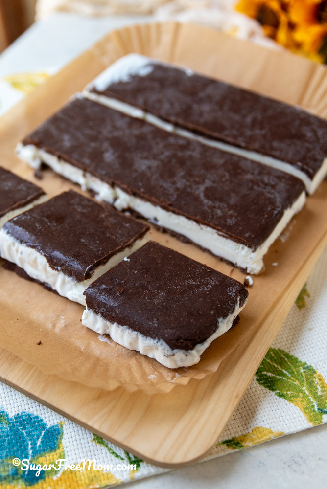 vertical image of corner of keto ice cream sandwich