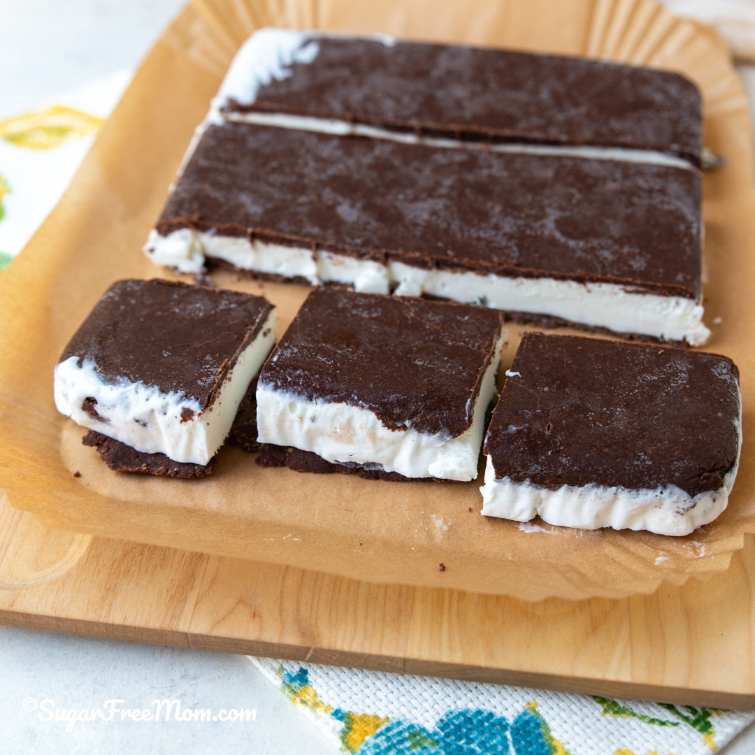 3 sliced keto ice cream sandwiches