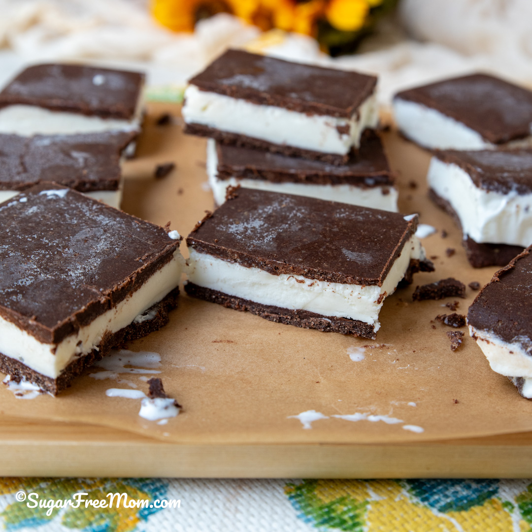 close up image of keto ice cream sandwich on tray