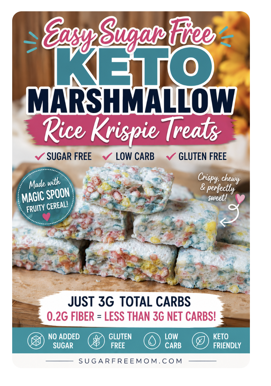 Pinterest Image of Easy Sugar Free Keto Marshmallow Rice Krispie Treats