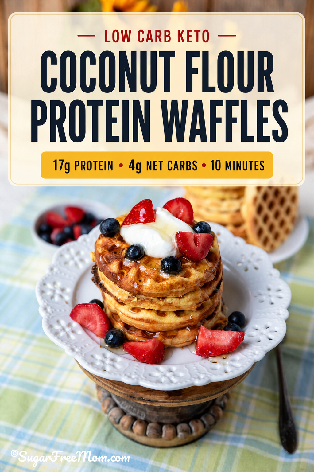 Low Carb Keto Coconut Flour Protein Waffles Pinterest Image