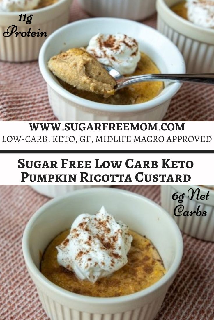 Pinterest collage for Sugar Free Low Carb Keto Pumpkin Ricotta Custard